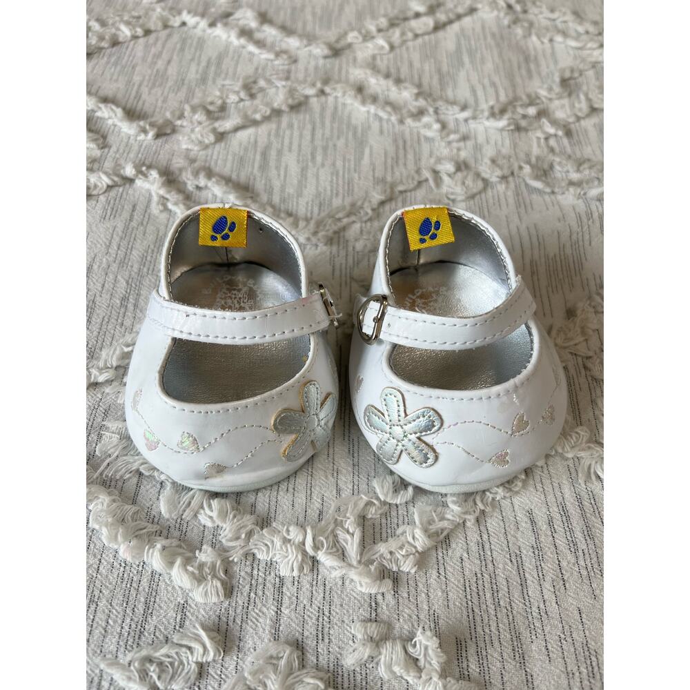 Build A Bear Workshop BABW White Shoes Flower Flats Strap Slippers BearyJane